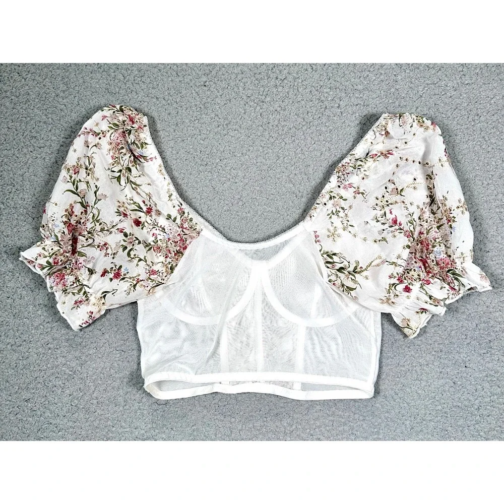 Renaissance Floral Bustier Top Womens XS Sheer Lace Corset Festival - Picture 3 of 9